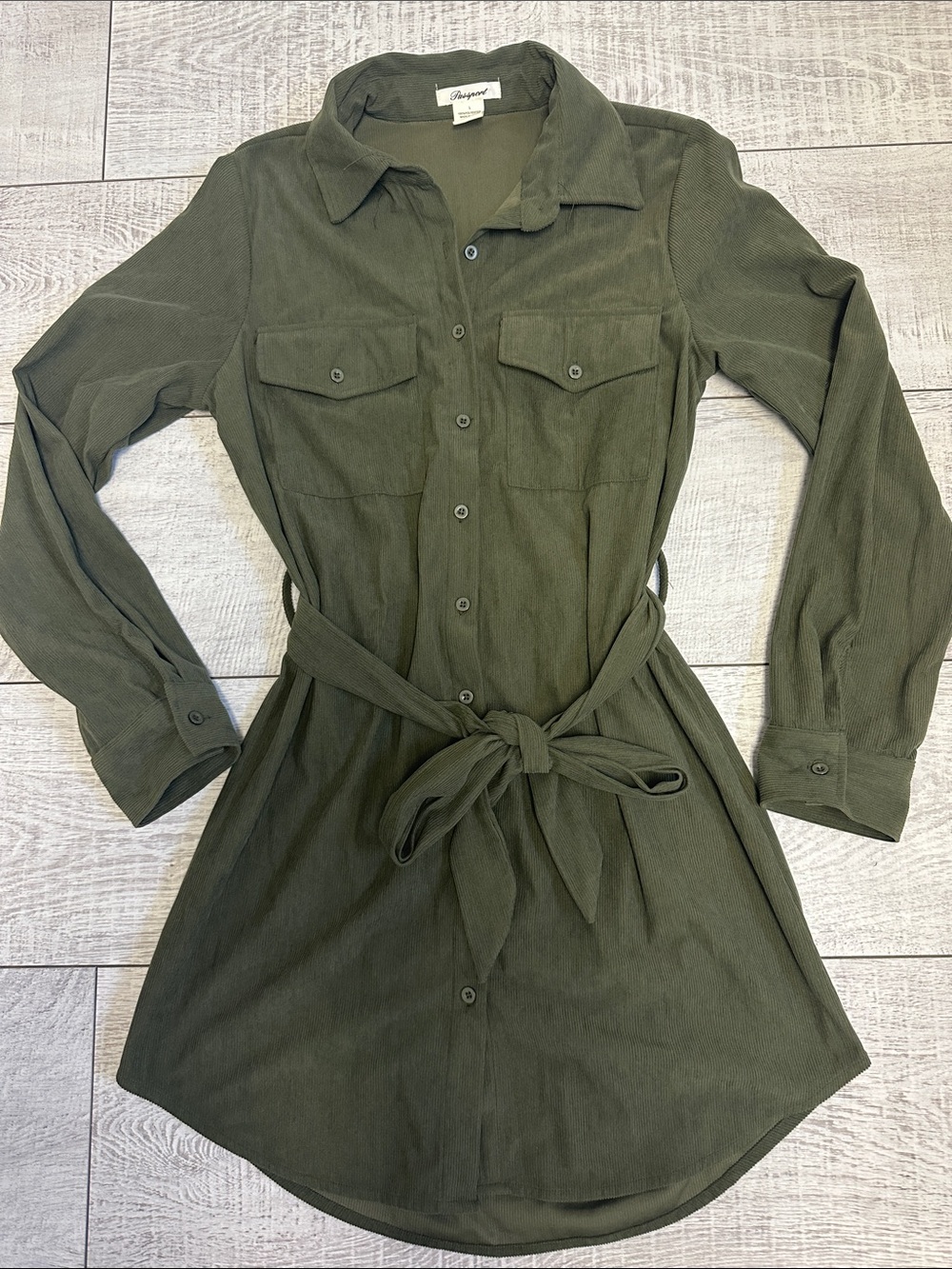 Passport Olive Green Utility Shirt Dress Jacket with Tie Waist